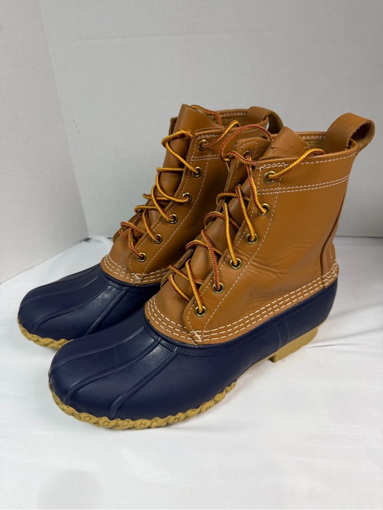 L.L. Bean Shoes - LL Bean Boots Tan Leather Navy Rubber Duck Boot Outdoors Size 9M See Note
